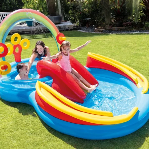 Intex Rainbow Ring igraonica sa toboganom i prskalicom (297×193×135 cm) – detalj 2